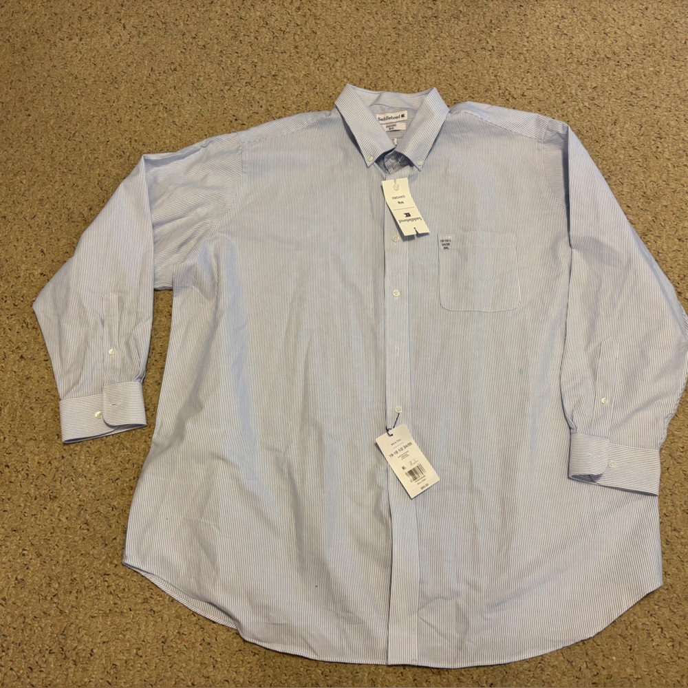 SADDLEBRED OXFORD MENS SZ 3X NWT BIG MAN LS BUTTON DIWN BLUE WHITE
